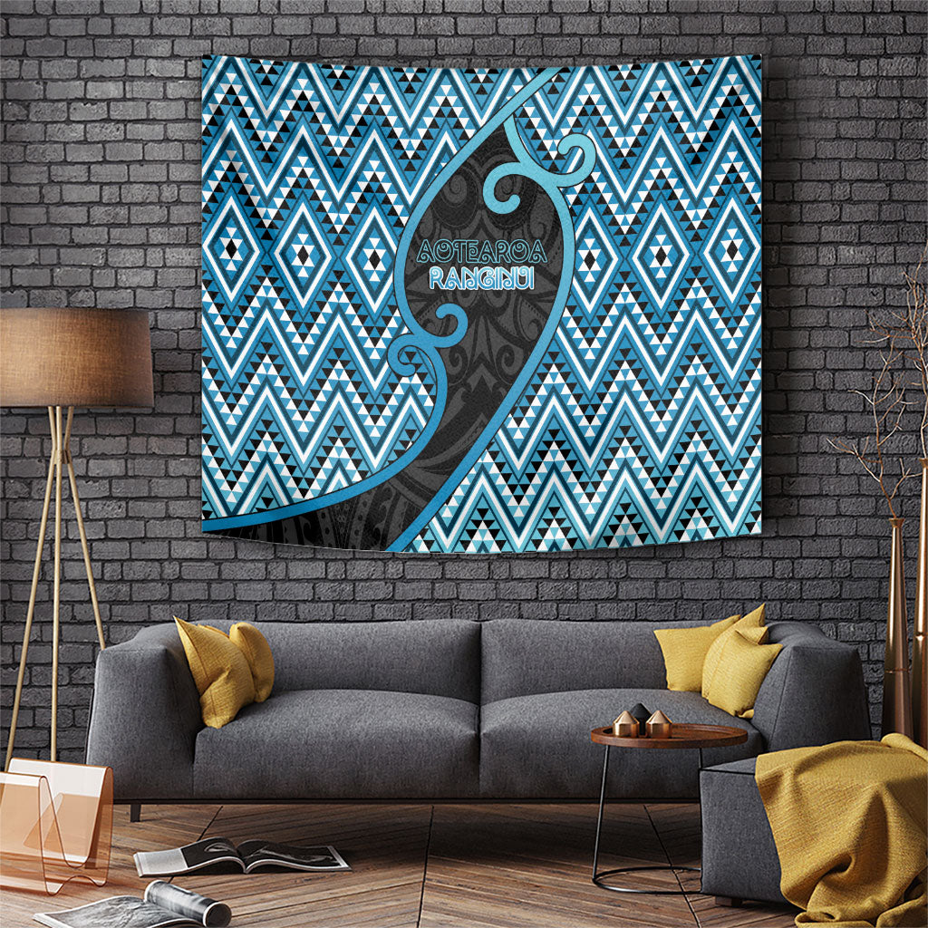 Aotearoa Atua Ranginui Tapestry Maori Sky Father Koru Patterns DT05 Blue - Polynesian Pride