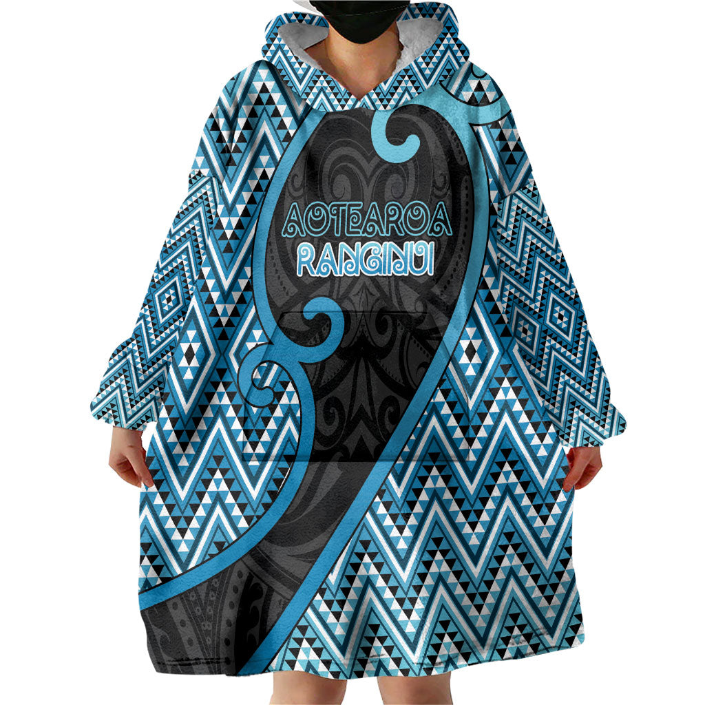 Custom Aotearoa Atua Ranginui Wearable Blanket Hoodie Maori Sky Father Koru Patterns