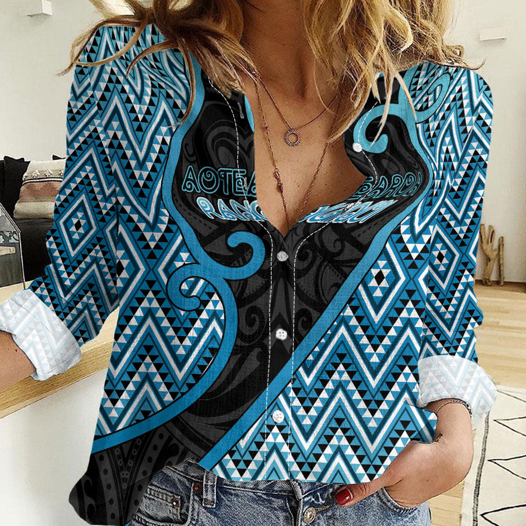 Custom Aotearoa Atua Ranginui Women Casual Shirt Maori Sky Father Koru Patterns DT05 Female Blue - Polynesian Pride