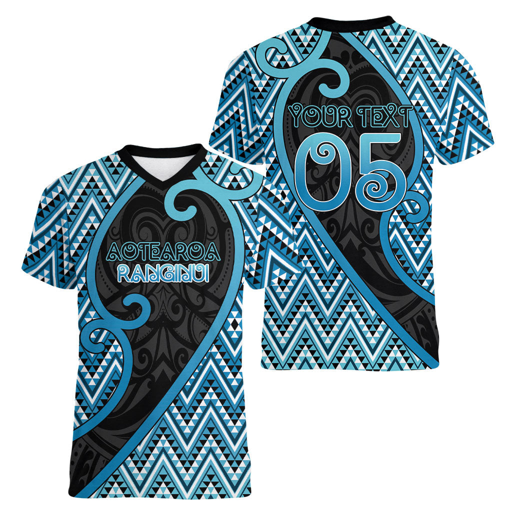 Custom Aotearoa Atua Ranginui Women V-Neck T-Shirt Maori Sky Father Koru Patterns
