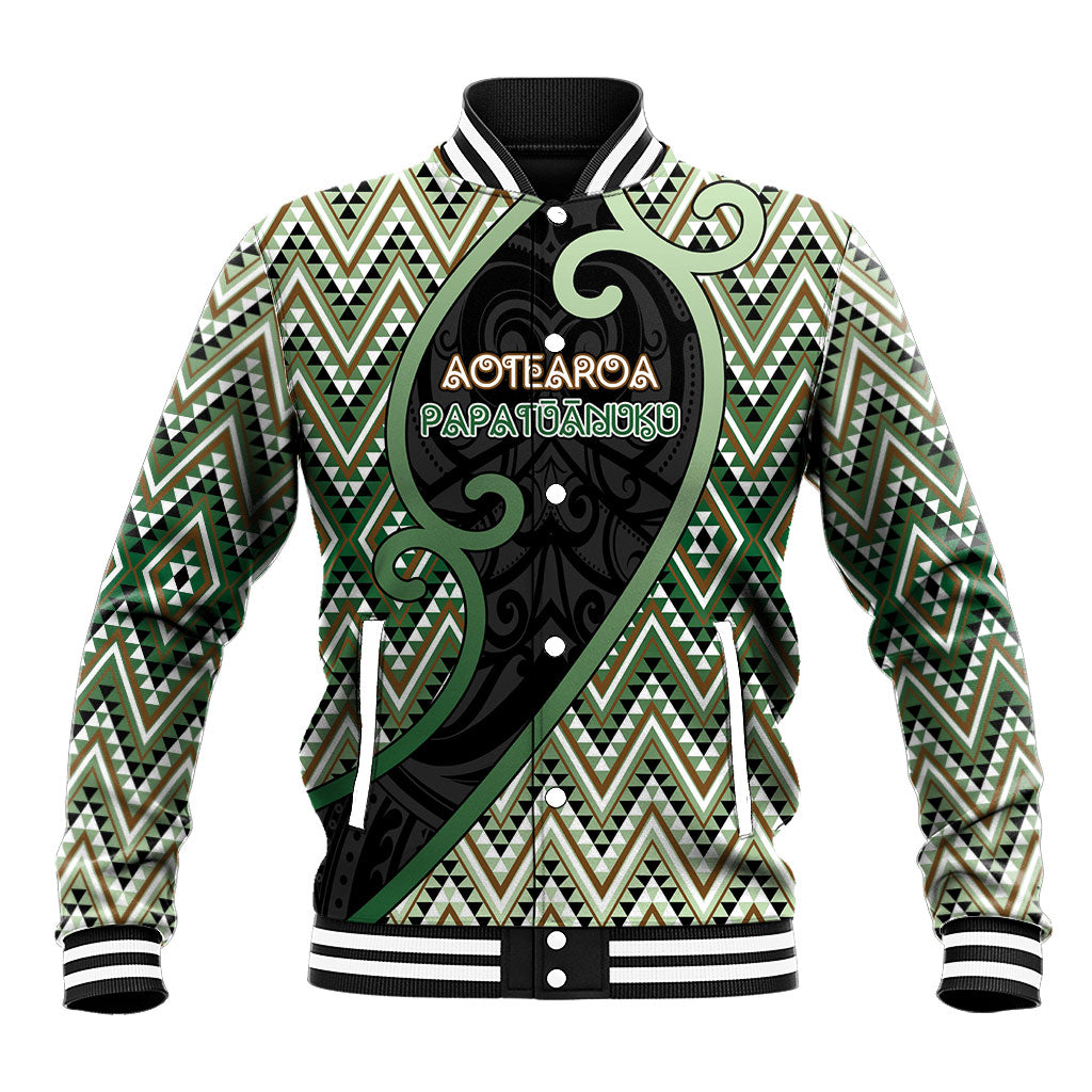 Custom Aotearoa Atua Papatuanuku Baseball Jacket Earth Mother Father Koru Patterns DT05 Unisex Green - Polynesian Pride