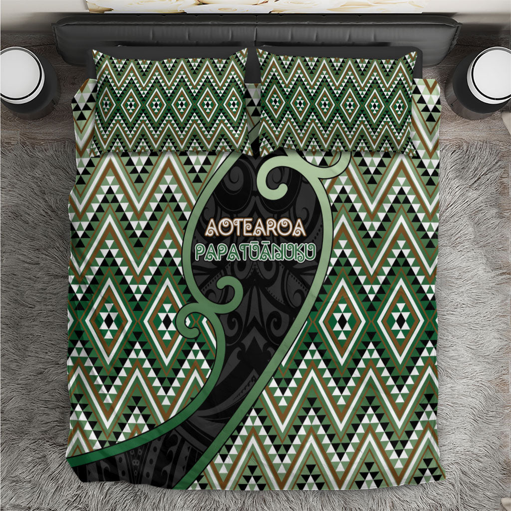 Aotearoa Atua Papatuanuku Bedding Set Earth Mother Father Koru Patterns DT05 Green - Polynesian Pride