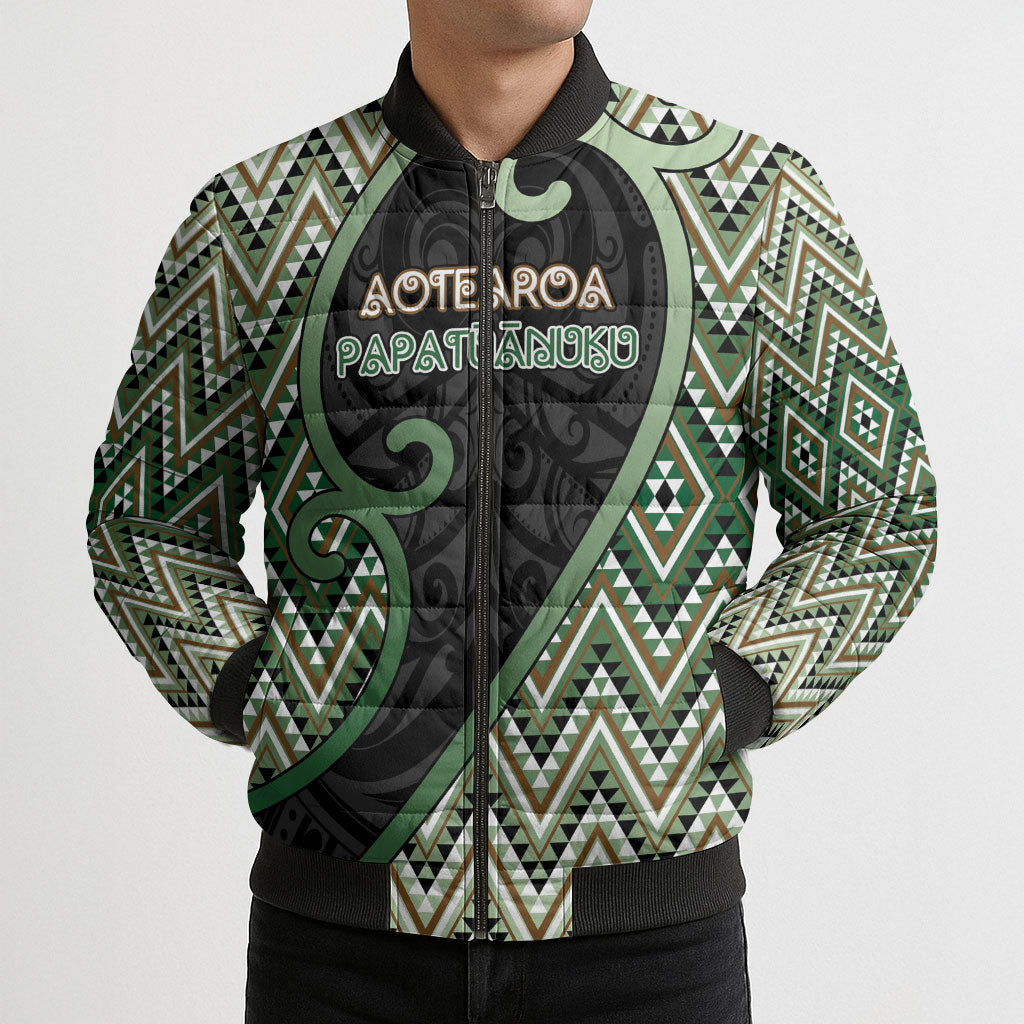 Custom Aotearoa Atua Papatuanuku Bomber Puffer Jacket Earth Mother Father Koru Patterns