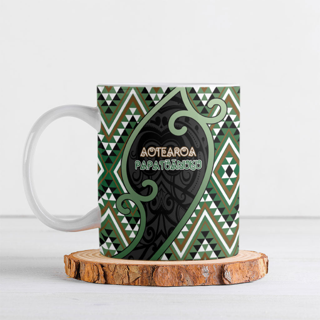 Custom Aotearoa Atua Papatuanuku Ceramic Mug Earth Mother Father Koru Patterns DT05 Green - Polynesian Pride