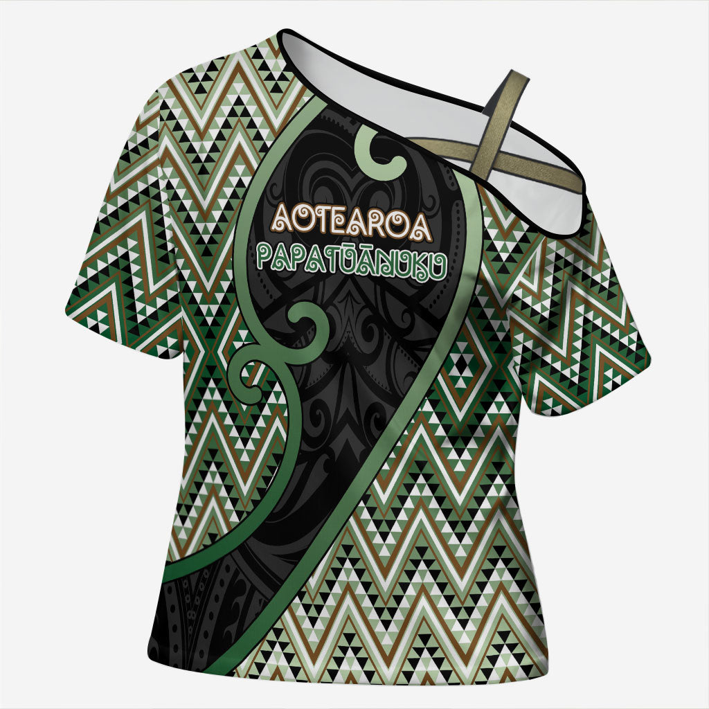 Custom Aotearoa Atua Papatuanuku Cross Shoulder Shirt Earth Mother Father Koru Patterns