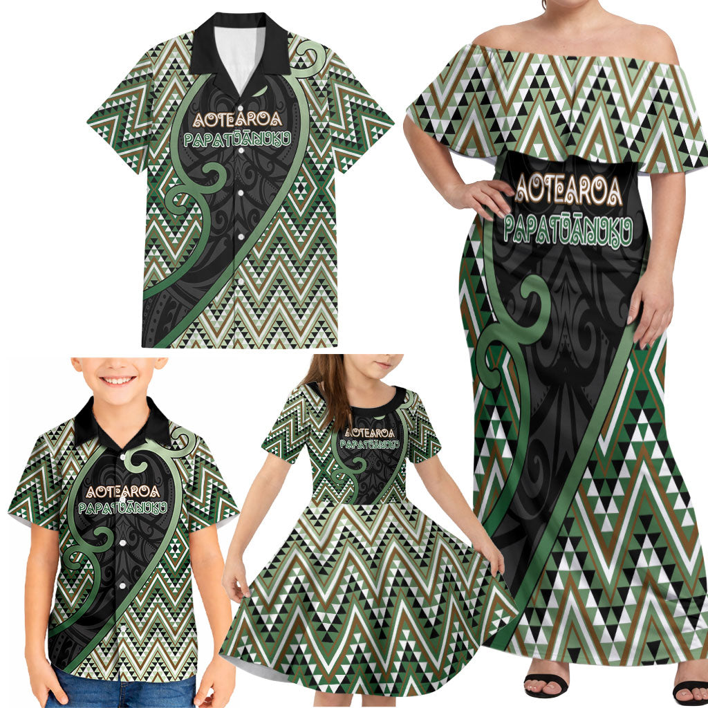 Custom Aotearoa Atua Papatuanuku Family Matching Off Shoulder Maxi Dress and Hawaiian Shirt Earth Mother Father Koru Patterns DT05 - Polynesian Pride