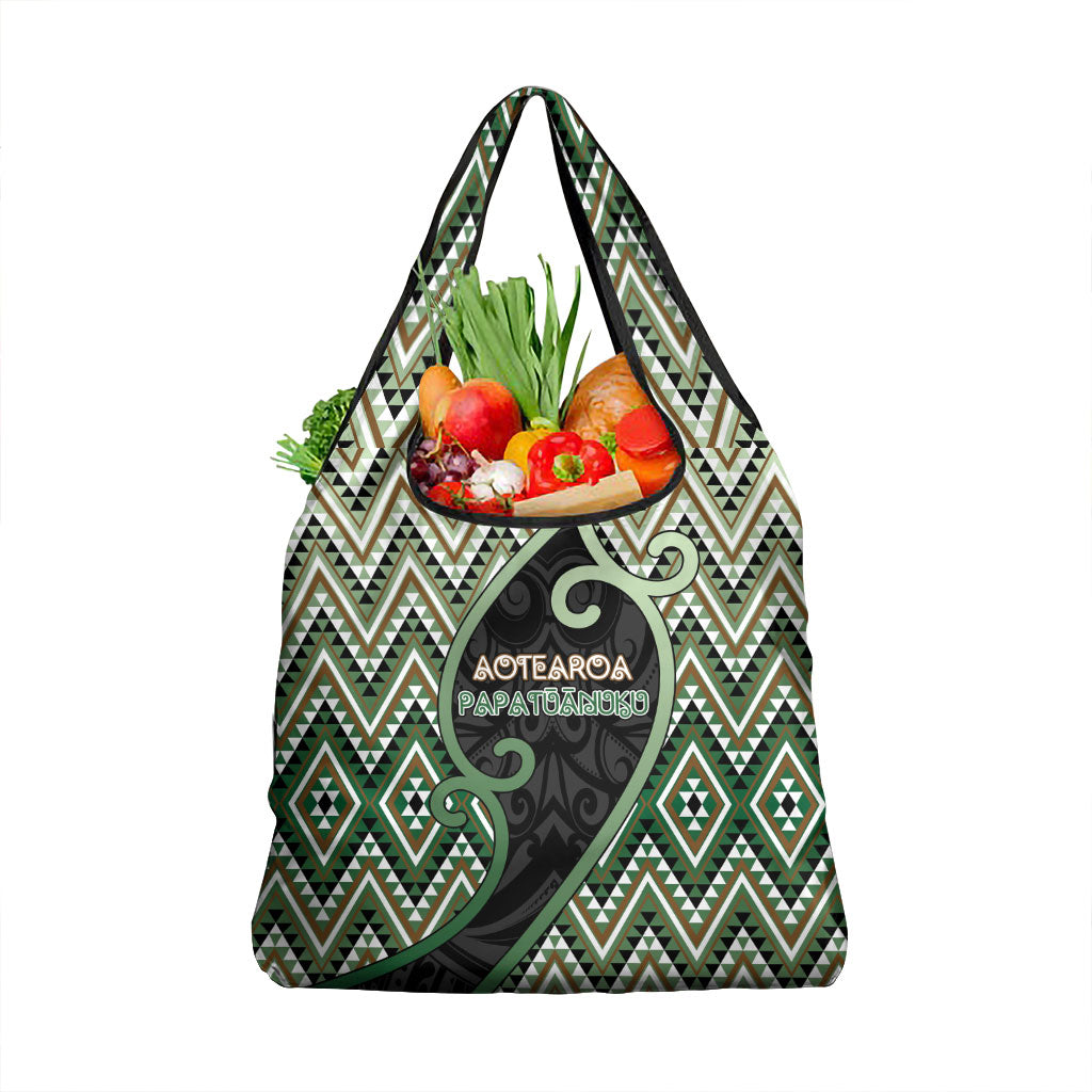 Aotearoa Atua Papatuanuku Grocery Bag Earth Mother Father Koru Patterns DT05 1-pack One Size Green - Polynesian Pride