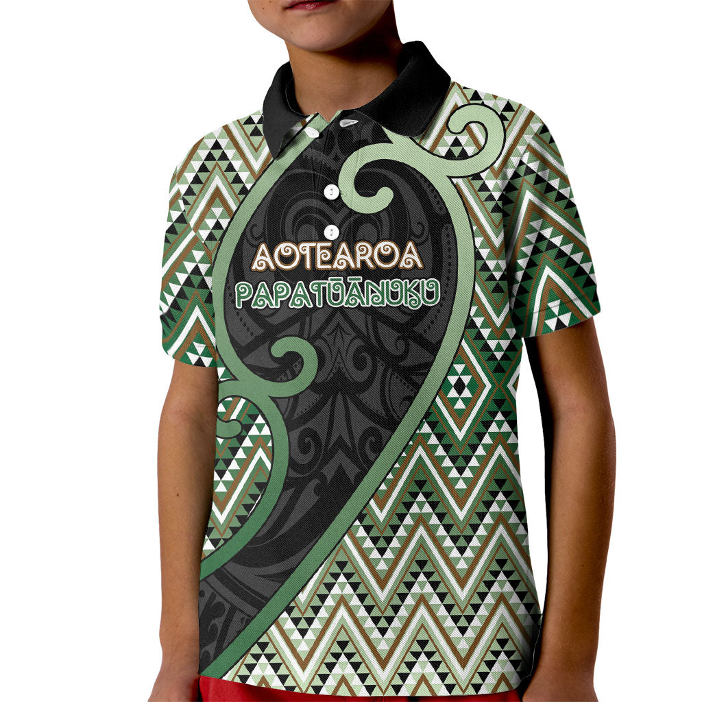 Custom Aotearoa Atua Papatuanuku Kid Polo Shirt Earth Mother Father Koru Patterns