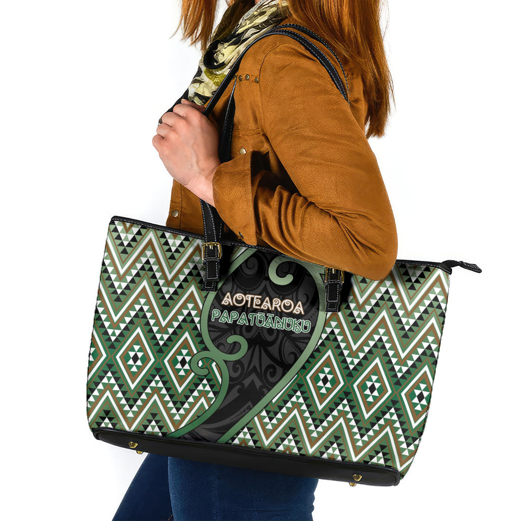 Aotearoa Atua Papatuanuku Leather Tote Bag Earth Mother Father Koru Patterns