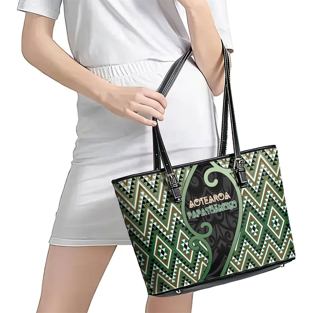 Aotearoa Atua Papatuanuku Leather Tote Bag Earth Mother Father Koru Patterns
