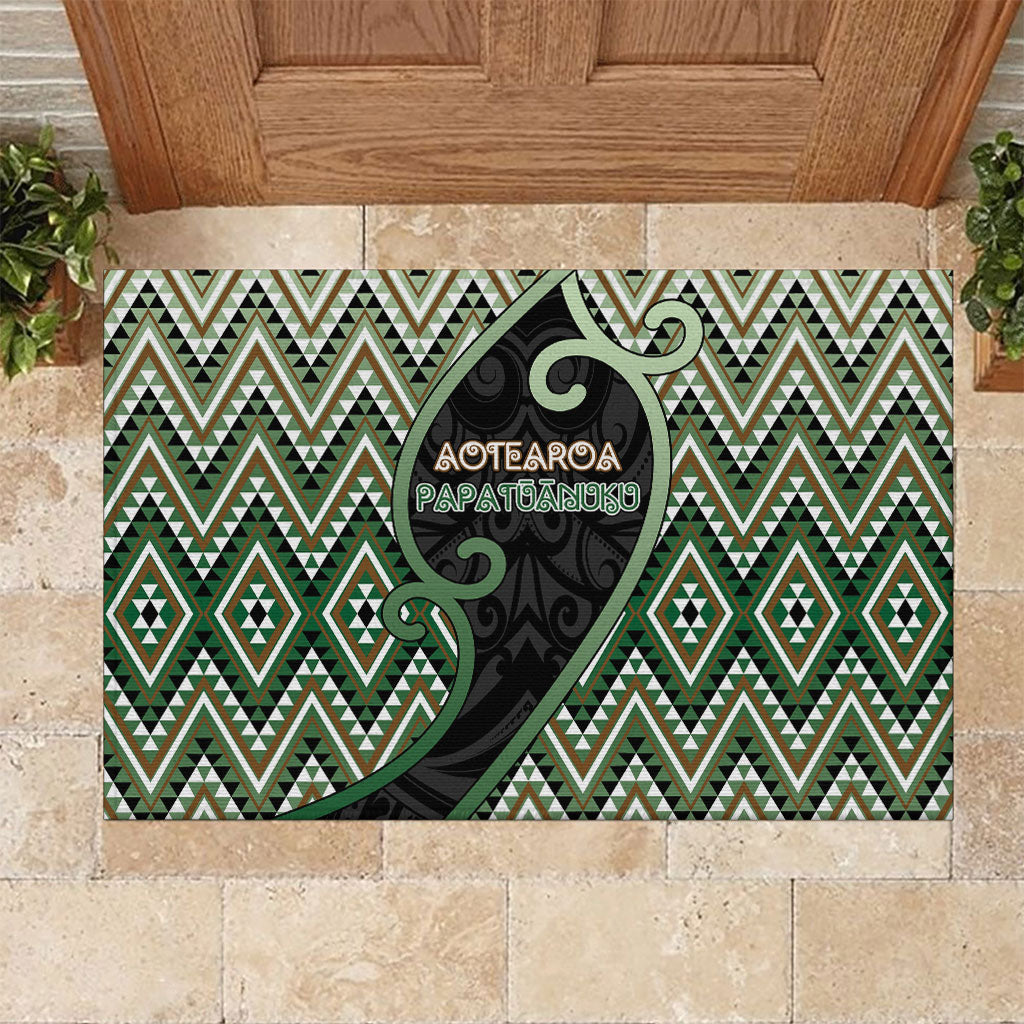 Aotearoa Atua Papatuanuku Rubber Doormat Earth Mother Father Koru Patterns DT05 Green - Polynesian Pride