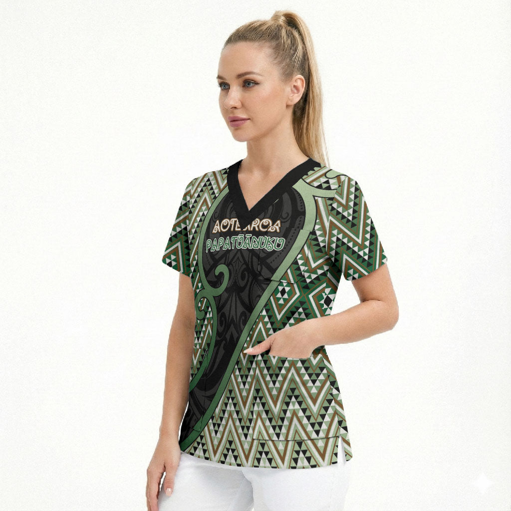 Custom Aotearoa Atua Papatuanuku Scrub Top Earth Mother Father Koru Patterns