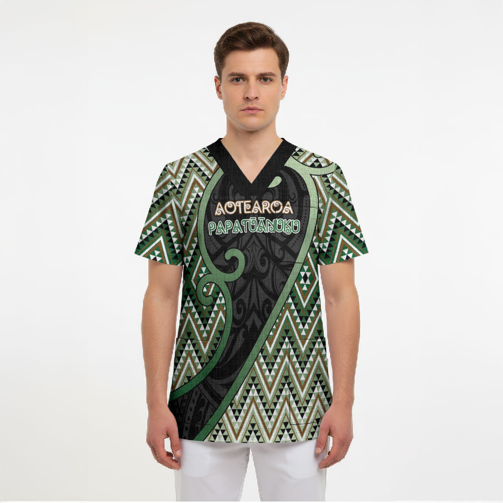Custom Aotearoa Atua Papatuanuku Scrub Top Earth Mother Father Koru Patterns
