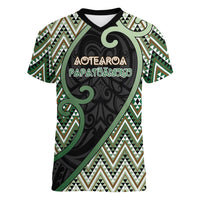 Custom Aotearoa Atua Papatuanuku Women V-Neck T-Shirt Earth Mother Father Koru Patterns