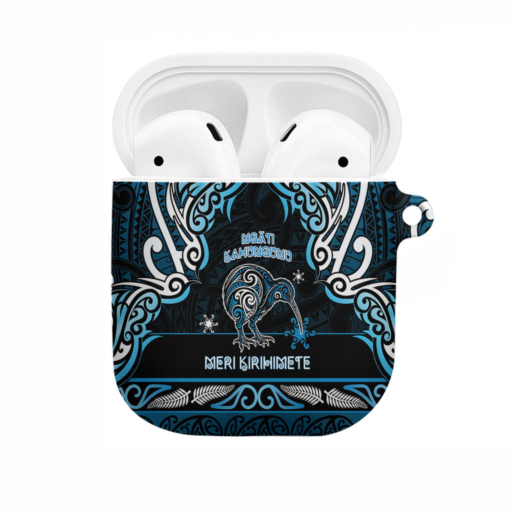 Ngati Kahungunu Aotearoa Meri Kirihimete AirPods Case Maori Kiwi Bird Silver Fern Koru Pattern DT05 Blue - Polynesian Pride