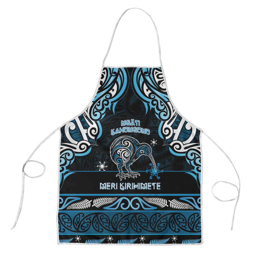 Ngati Kahungunu Aotearoa Meri Kirihimete Apron Maori Kiwi Bird Silver Fern Koru Pattern DT05 Blue - Polynesian Pride