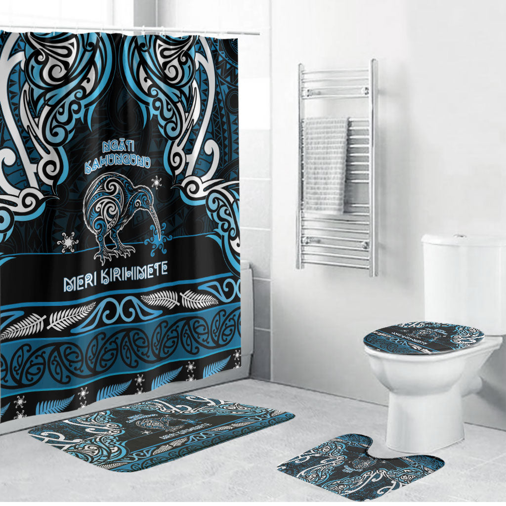 Ngati Kahungunu Aotearoa Meri Kirihimete Bathroom Set Maori Kiwi Bird Silver Fern Koru Pattern DT05 Bathroom Set (4 pcs) Blue - Polynesian Pride