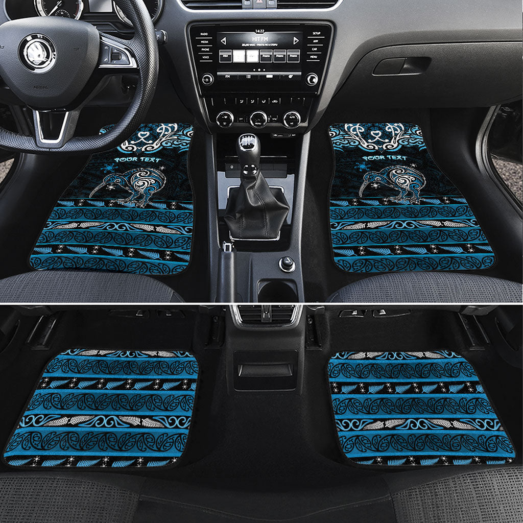 Personalised Ngati Kahungunu Aotearoa Meri Kirihimete Car Mats Maori Kiwi Bird Silver Fern Koru Pattern DT05 Set 4pcs Blue - Polynesian Pride
