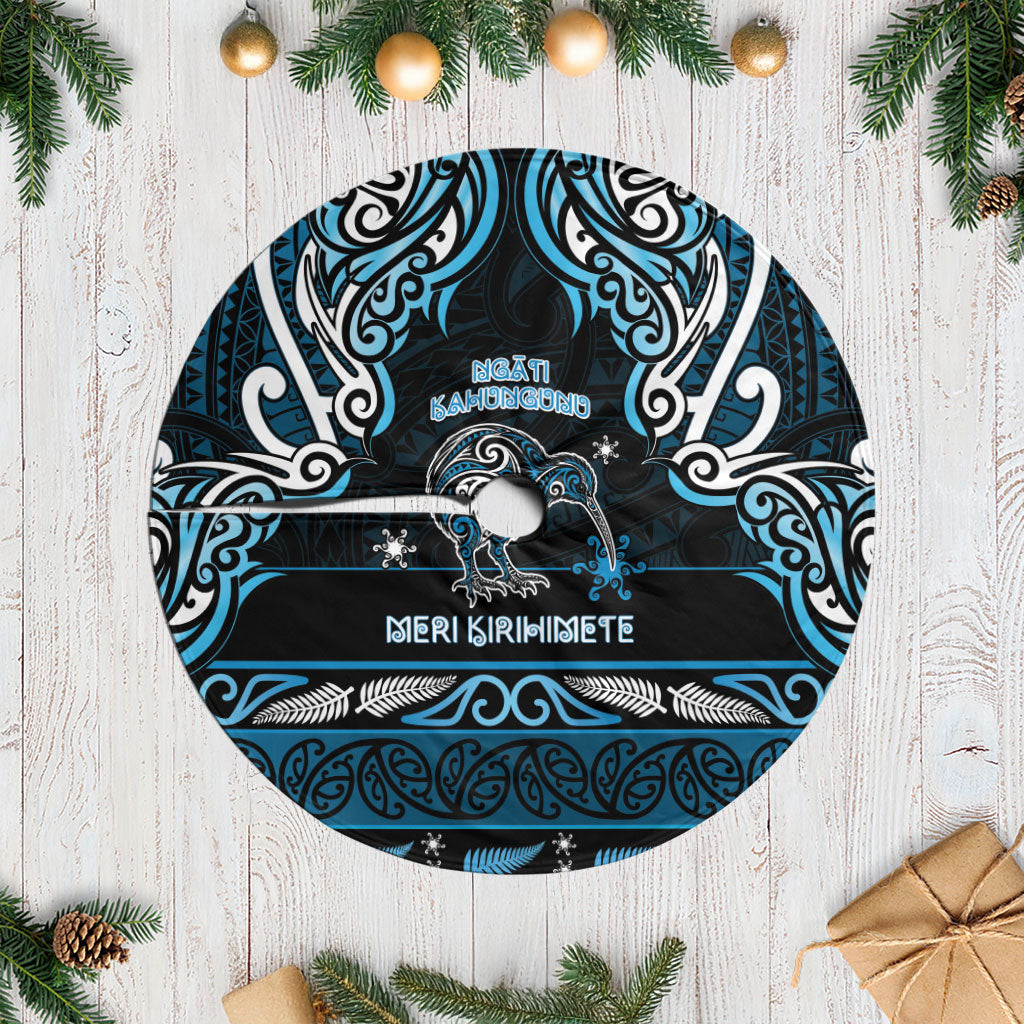 Ngati Kahungunu Aotearoa Meri Kirihimete Tree Skirt Maori Kiwi Bird Silver Fern Koru Pattern DT05 Casual Blue - Polynesian Pride