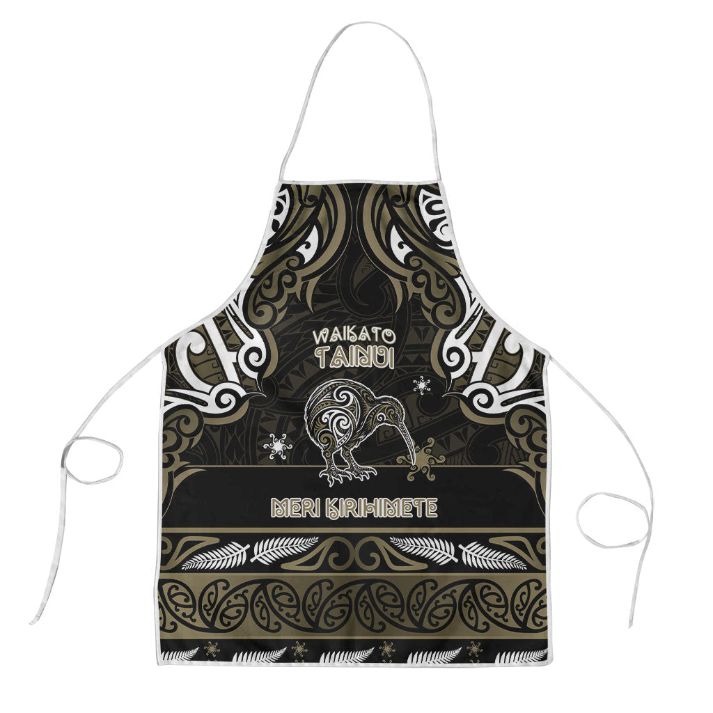 Waikato Tainui Aotearoa Meri Kirihimete Apron Maori Kiwi Bird Silver Fern Koru Pattern DT05 Gold - Polynesian Pride