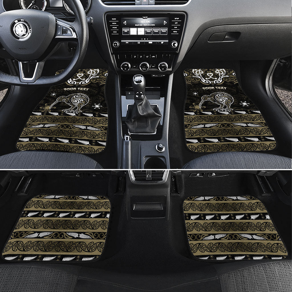 Personalised Waikato Tainui Aotearoa Meri Kirihimete Car Mats Maori Kiwi Bird Silver Fern Koru Pattern DT05 Set 4pcs Gold - Polynesian Pride