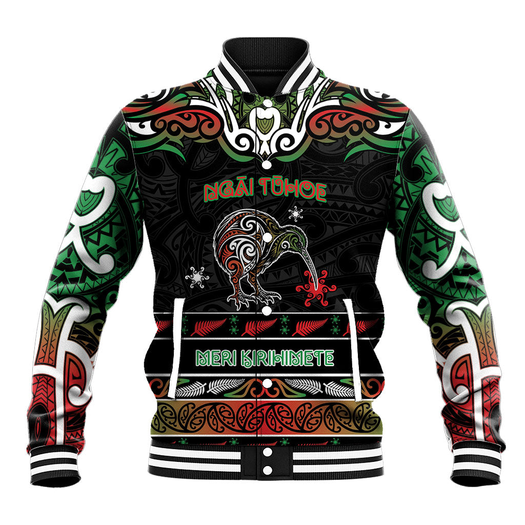 Personalised Ngai Tuhoe Aotearoa Meri Kirihimete Baseball Jacket Maori Kiwi Bird Silver Fern Koru Pattern DT05 Unisex Multicolor - Polynesian Pride