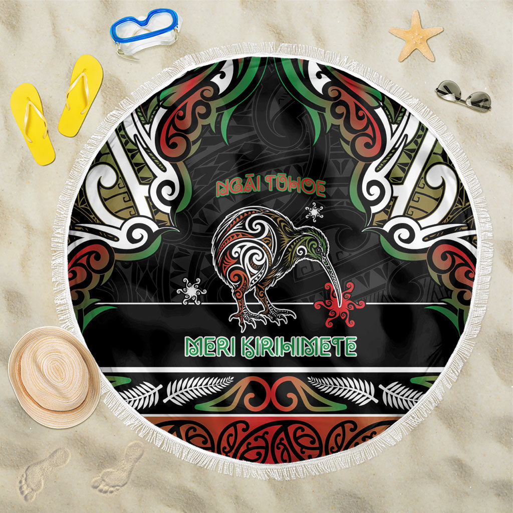 Ngai Tuhoe Aotearoa Meri Kirihimete Beach Blanket Maori Kiwi Bird Silver Fern Koru Pattern DT05 One Size 150cm Multicolor - Polynesian Pride