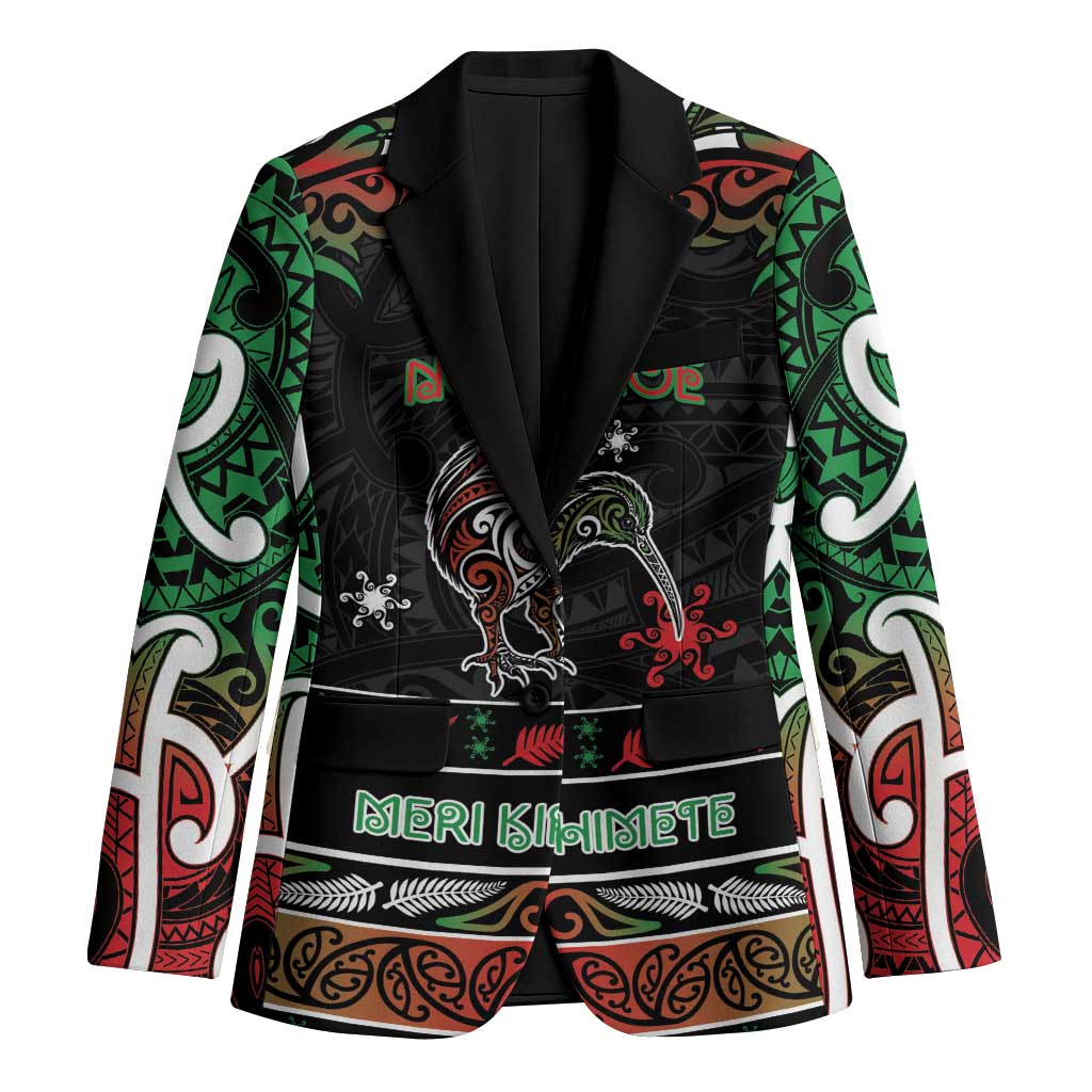 Personalised Ngai Tuhoe Aotearoa Meri Kirihimete Blazer Maori Kiwi Bird Silver Fern Koru Pattern DT05 Unisex Multicolor - Polynesian Pride