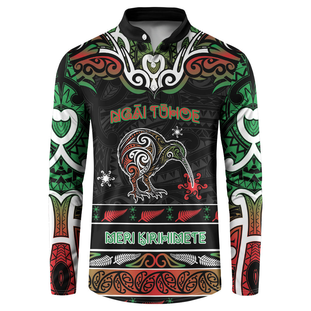 Personalised Ngai Tuhoe Aotearoa Meri Kirihimete Button Sweatshirt Maori Kiwi Bird Silver Fern Koru Pattern DT05 Multicolor - Polynesian Pride