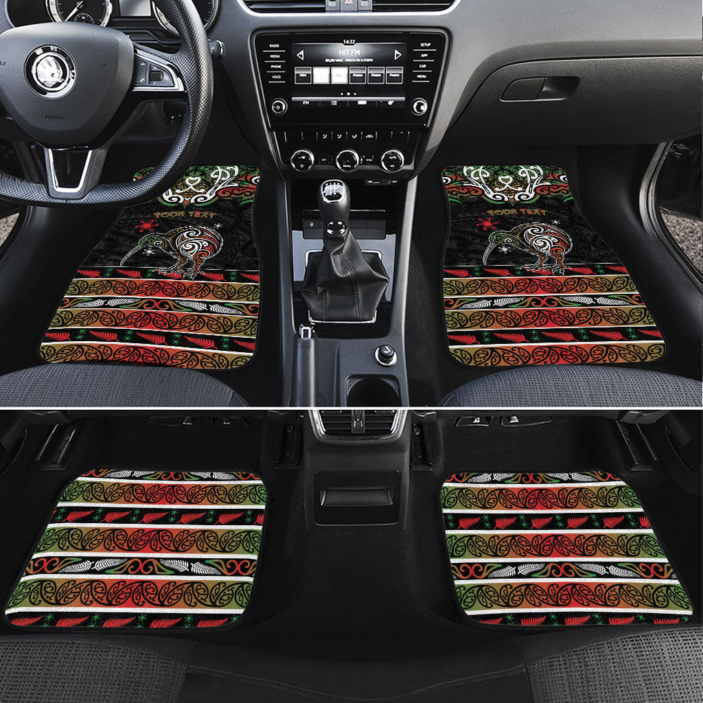 Personalised Ngai Tuhoe Aotearoa Meri Kirihimete Car Mats Maori Kiwi Bird Silver Fern Koru Pattern DT05 Set 4pcs Multicolor - Polynesian Pride