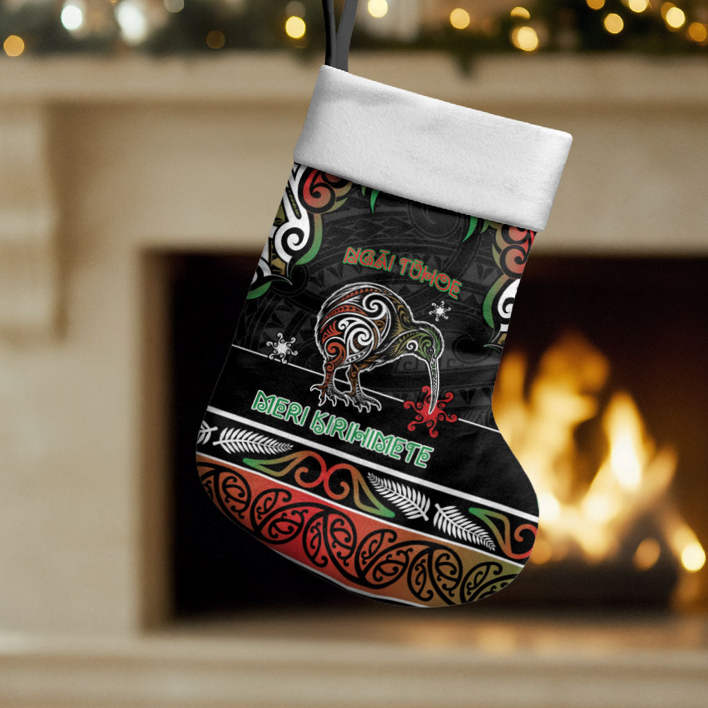 Personalised Ngai Tuhoe Aotearoa Meri Kirihimete Christmas Stocking Maori Kiwi Bird Silver Fern Koru Pattern DT05 Set of 2 Multicolor - Polynesian Pride