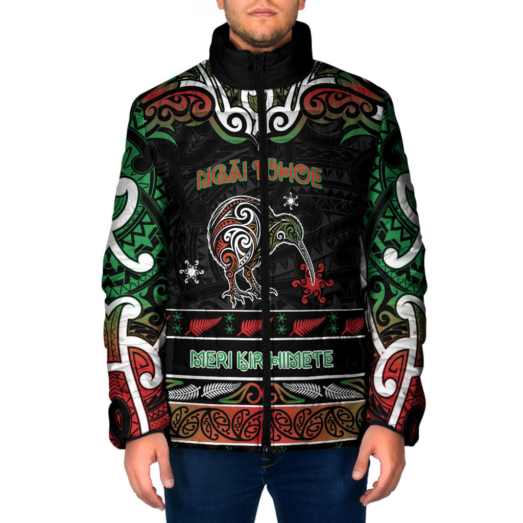 Personalised Ngai Tuhoe Aotearoa Meri Kirihimete Padded Jacket Maori Kiwi Bird Silver Fern Koru Pattern DT05 Men Multicolor - Polynesian Pride