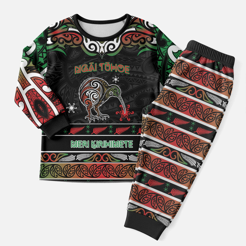Personalised Ngai Tuhoe Aotearoa Meri Kirihimete Christmas Pajama Set Maori Kiwi Bird Silver Fern Koru Pattern DT05 Men Multicolor - Polynesian Pride