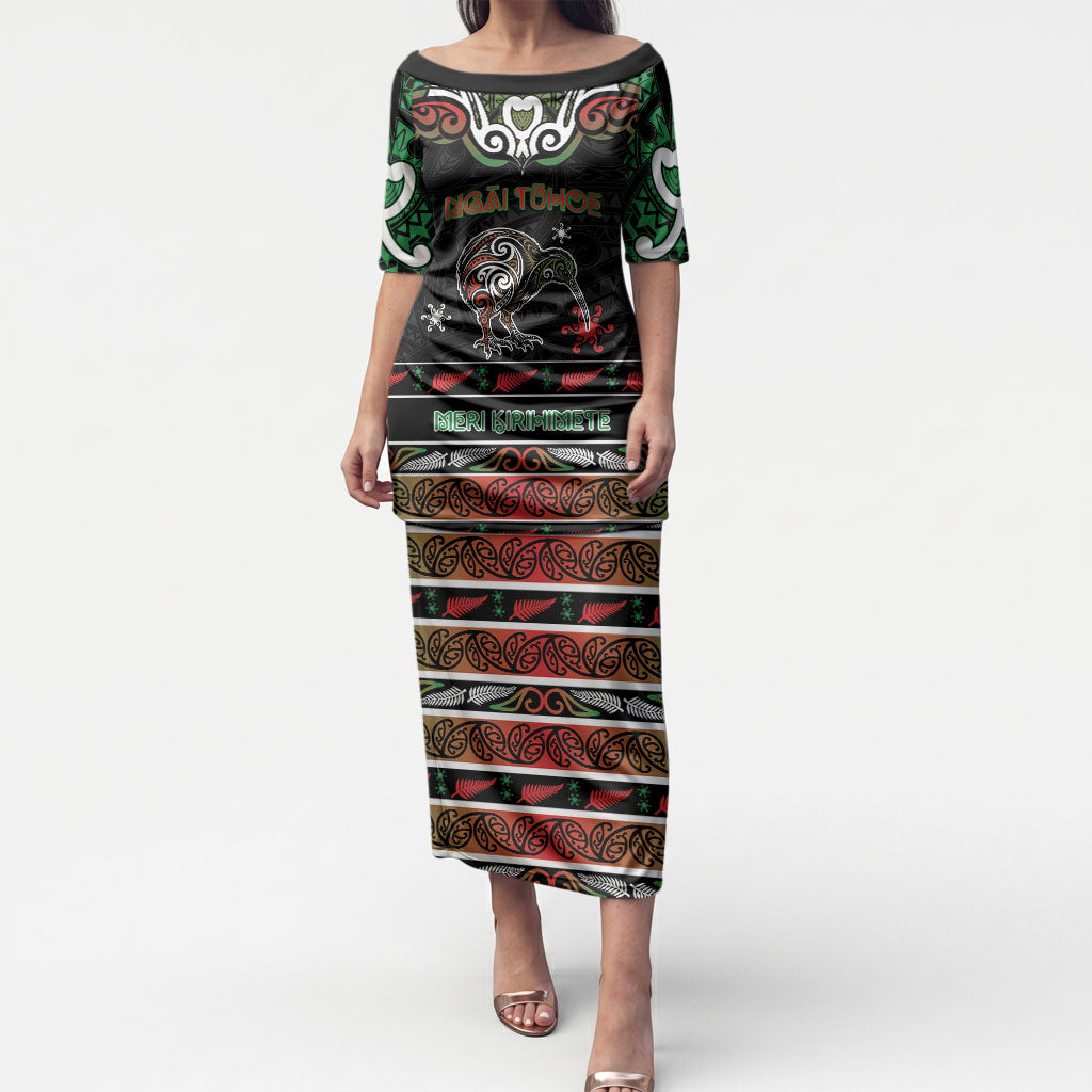 Personalised Ngai Tuhoe Aotearoa Meri Kirihimete Puletasi Maori Kiwi Bird Silver Fern Koru Pattern DT05 Long Dress Multicolor - Polynesian Pride