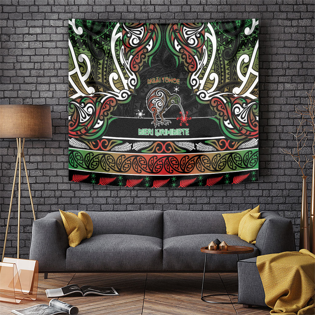 Ngai Tuhoe Aotearoa Meri Kirihimete Tapestry Maori Kiwi Bird Silver Fern Koru Pattern DT05 Multicolor - Polynesian Pride