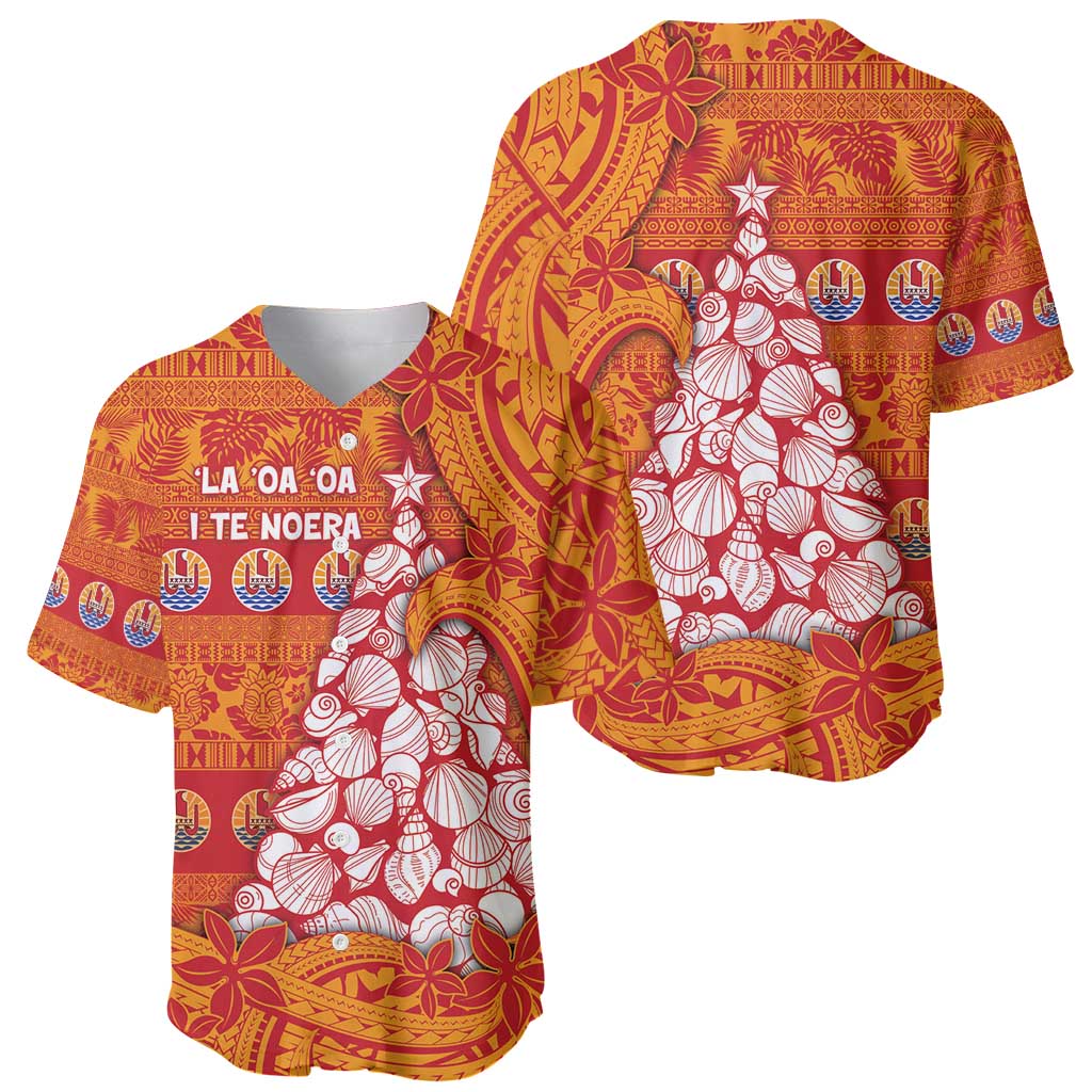 French Polynesia Christmas Baseball Jersey Seashell Xmas Tree Tribal Waves - Polynesian Pride