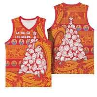 French Polynesia Christmas Basketball Jersey Seashell Xmas Tree Tribal Waves - Polynesian Pride