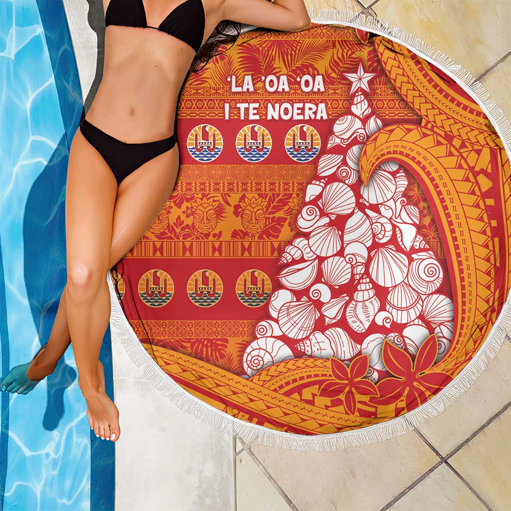 French Polynesia Christmas Beach Blanket Seashell Xmas Tree Tribal Waves - Polynesian Pride