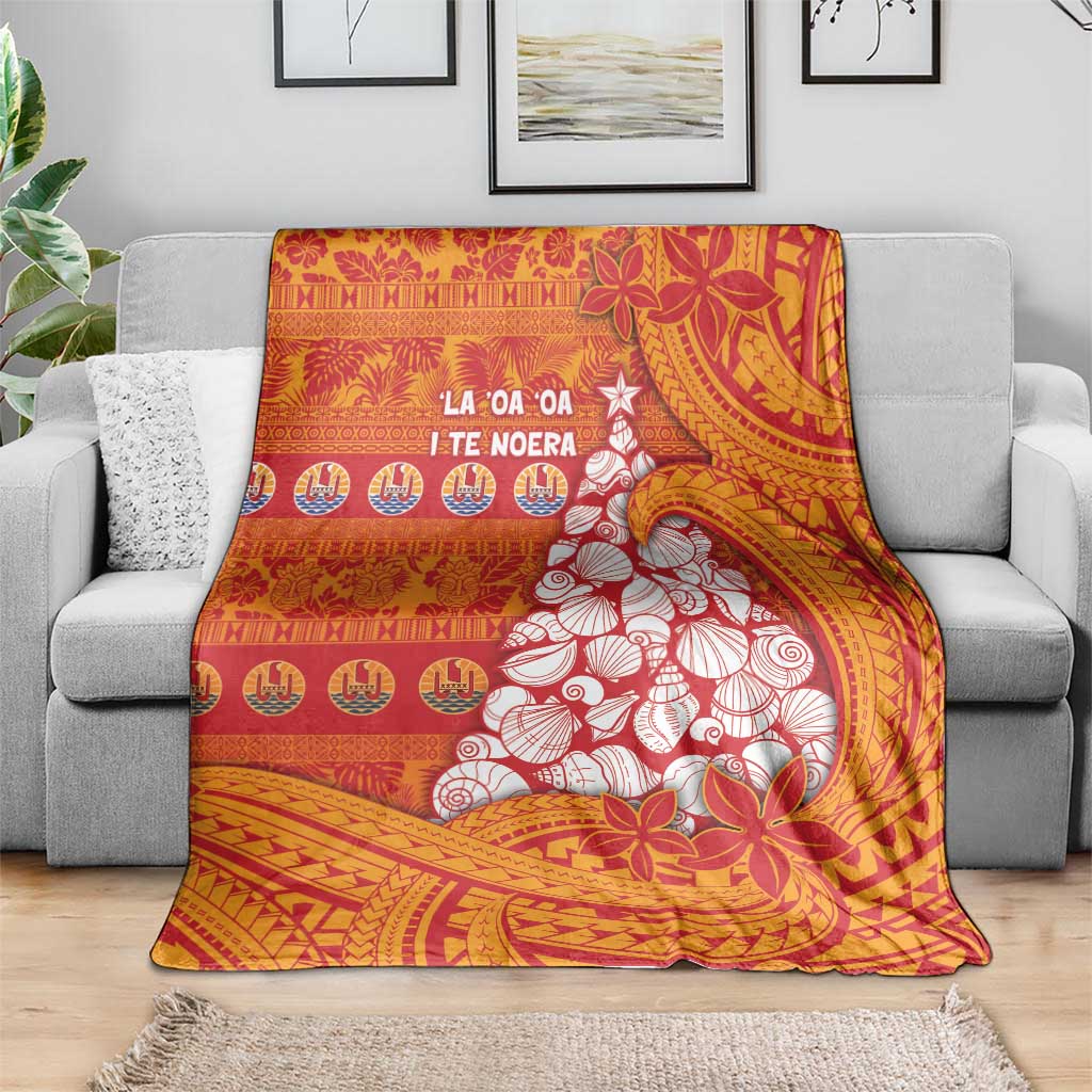 French Polynesia Christmas Blanket Seashell Xmas Tree Tribal Waves - Polynesian Pride