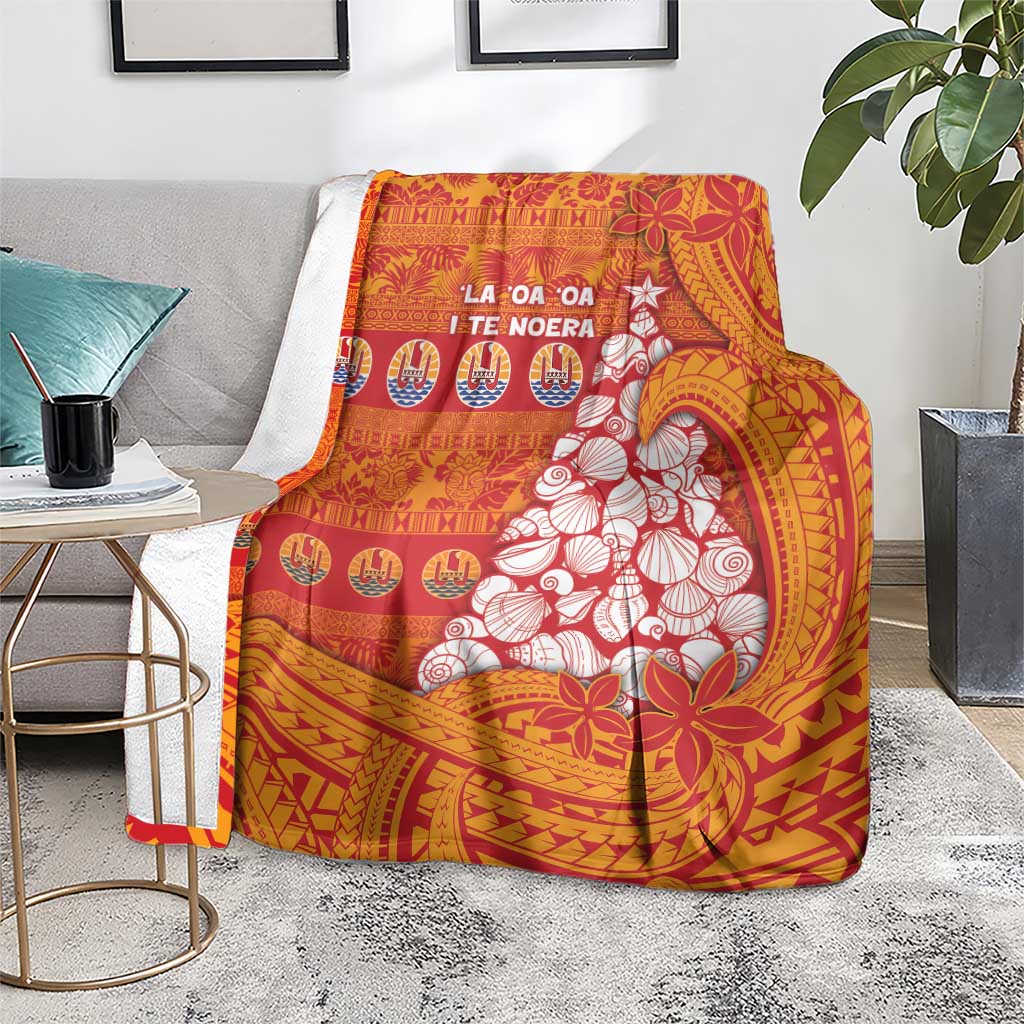 French Polynesia Christmas Blanket Seashell Xmas Tree Tribal Waves - Polynesian Pride