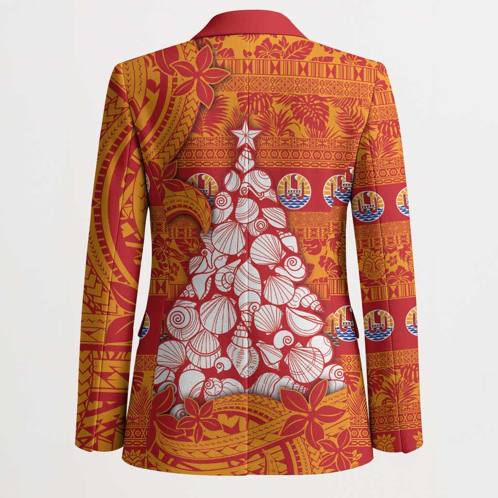 French Polynesia Christmas Blazer Seashell Xmas Tree Tribal Waves - Polynesian Pride
