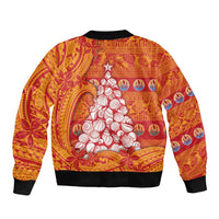 French Polynesia Christmas Bomber Jacket Seashell Xmas Tree Tribal Waves - Polynesian Pride
