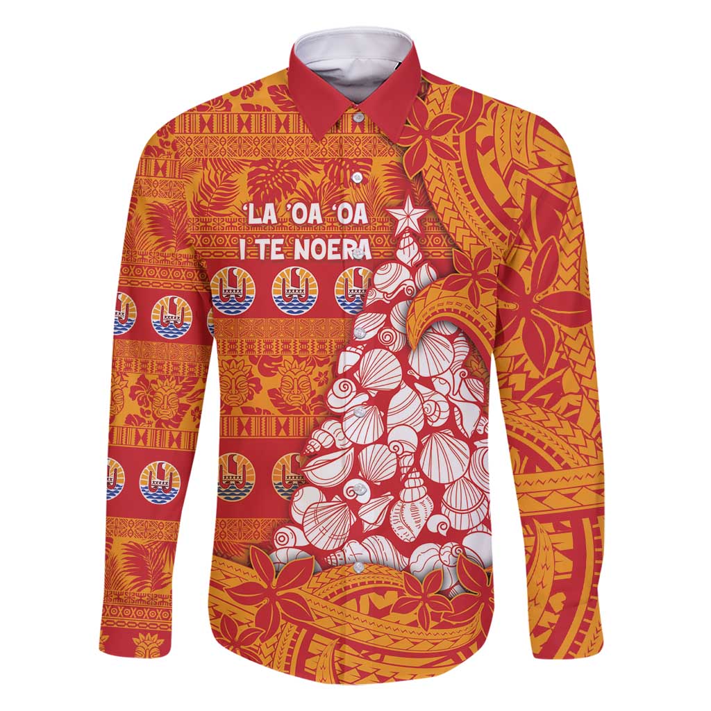 French Polynesia Christmas Family Matching Mermaid Dress and Hawaiian Shirt Seashell Xmas Tree Tribal Waves - Polynesian Pride