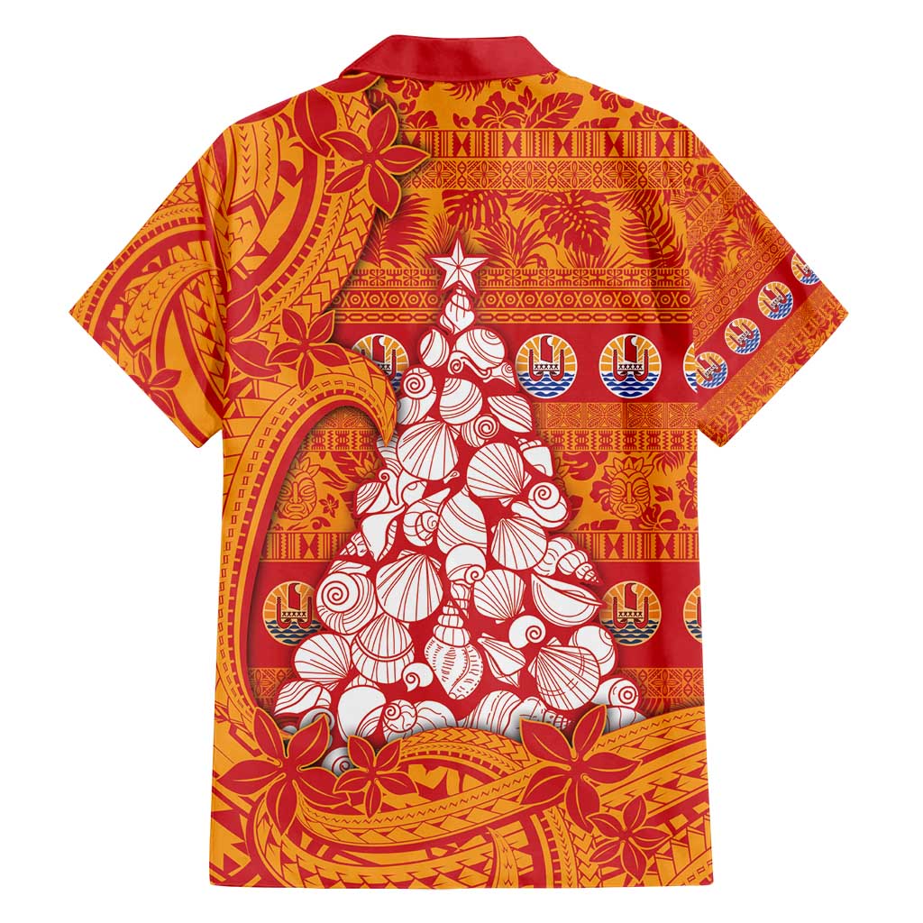 French Polynesia Christmas Family Matching Off Shoulder Maxi Dress and Hawaiian Shirt Seashell Xmas Tree Tribal Waves - Polynesian Pride