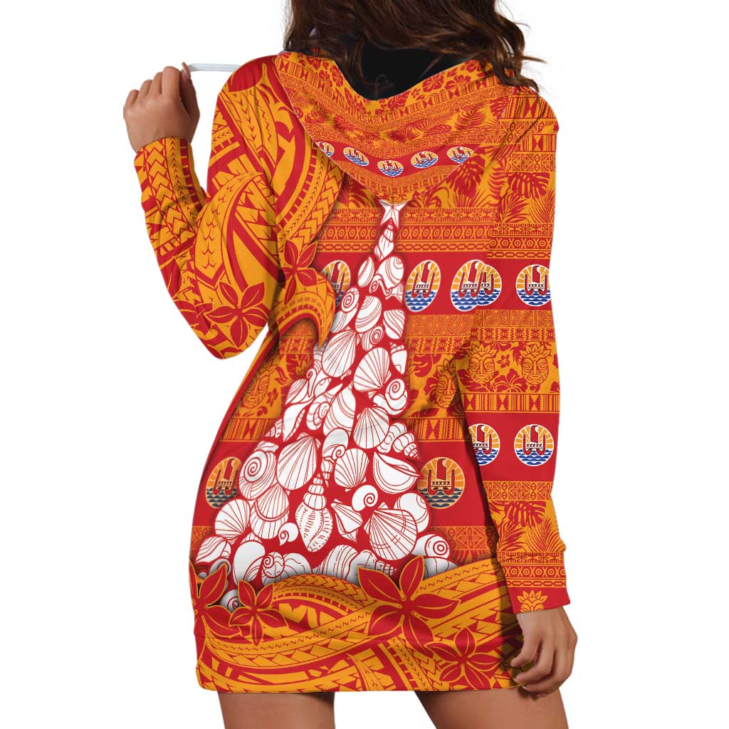 French Polynesia Christmas Hoodie Dress Seashell Xmas Tree Tribal Waves - Polynesian Pride