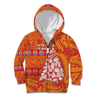French Polynesia Christmas Kid Hoodie Seashell Xmas Tree Tribal Waves - Polynesian Pride