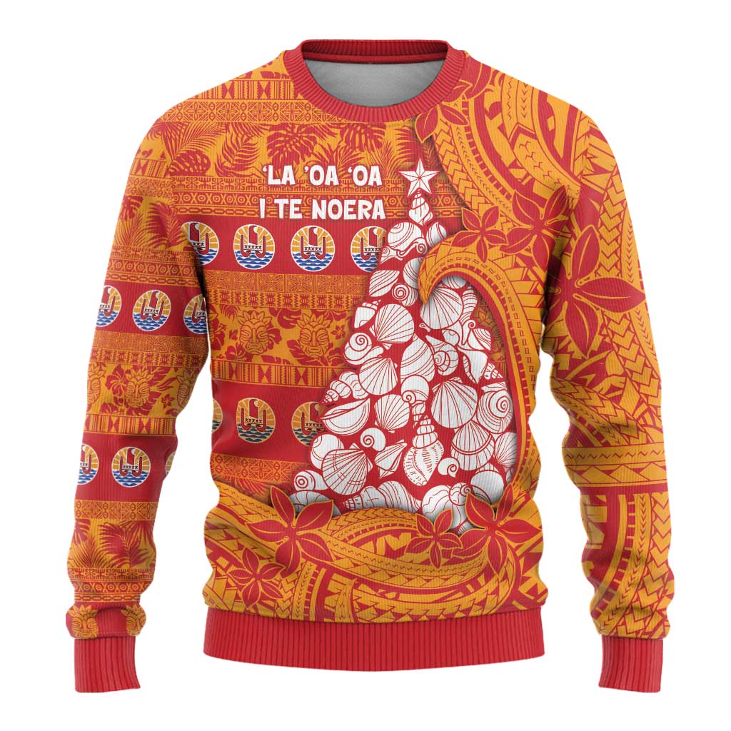 French Polynesia Christmas Ugly Christmas Sweater Seashell Xmas Tree Tribal Waves - Polynesian Pride