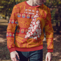 French Polynesia Christmas Ugly Christmas Sweater Seashell Xmas Tree Tribal Waves - Polynesian Pride