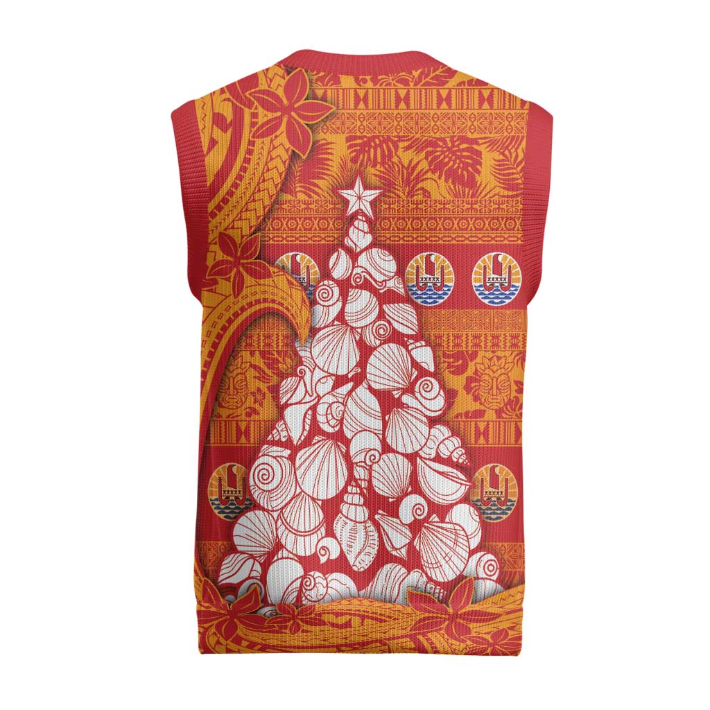 French Polynesia Christmas Knitted V-Neck Vest Seashell Xmas Tree Tribal Waves - Polynesian Pride