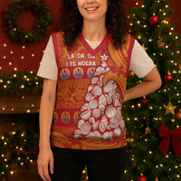 French Polynesia Christmas Knitted V-Neck Vest Seashell Xmas Tree Tribal Waves - Polynesian Pride